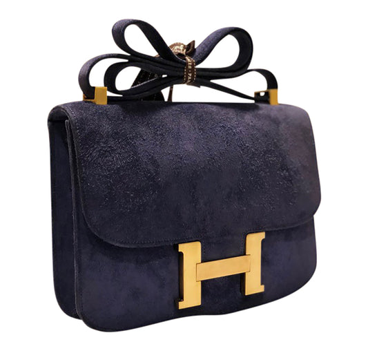 Hermès Constance 24 Vintage Navy Suede Bag GHW
