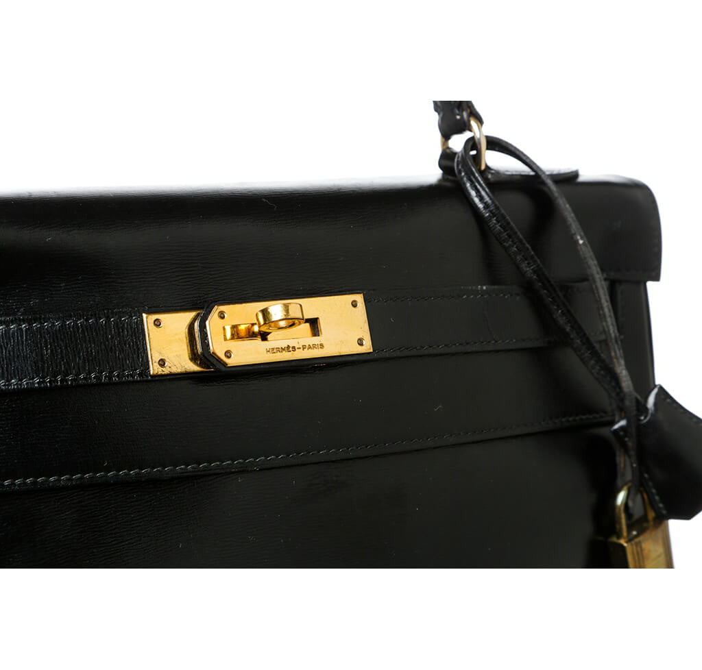 Hermès Box Leather Kelly Black Bag