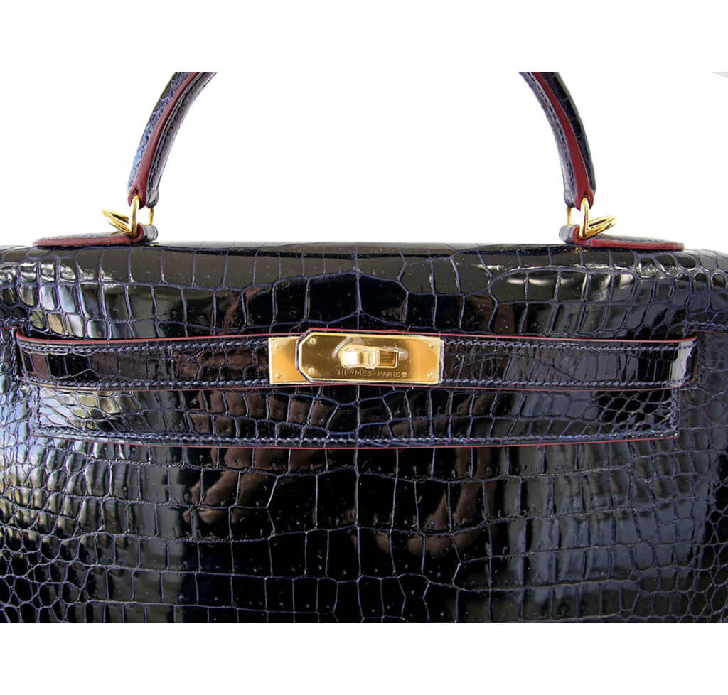 Hermès Crocodile Kelly Blue Marine Bag