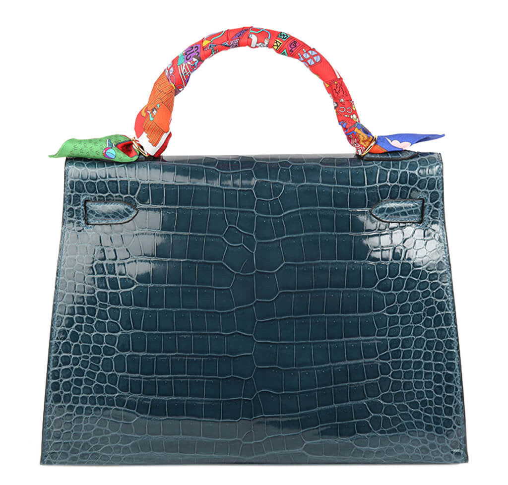 Hermès Porosus Crocodile Kelly 32 Bag Blue Roi