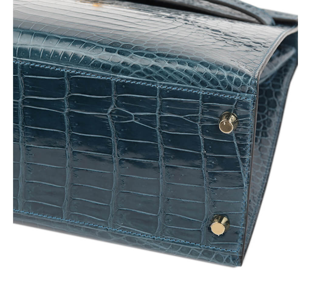 Hermès Porosus Crocodile Kelly 32 Bag Blue Roi