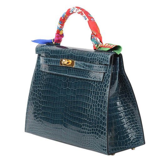 Hermès Porosus Crocodile Kelly 32 Bag Blue Roi