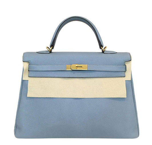 Hermès Kelly 35 Blue Lin Bag Gold Hardware
