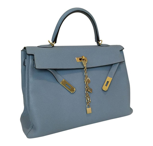 Hermès Kelly 35 Blue Lin Bag Gold Hardware