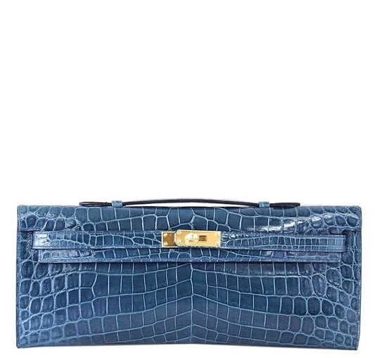 Hermès Kelly Cut Bag Blue Colvert Crocodile