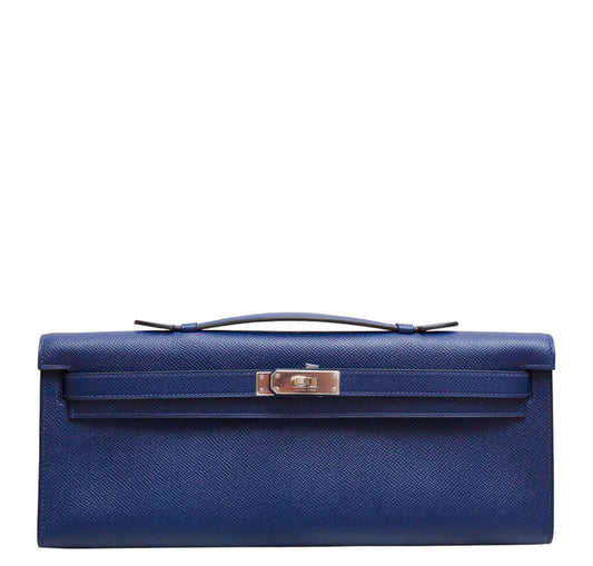 Hermès Kelly Cut Clutch Bag Blue Epsom Leather