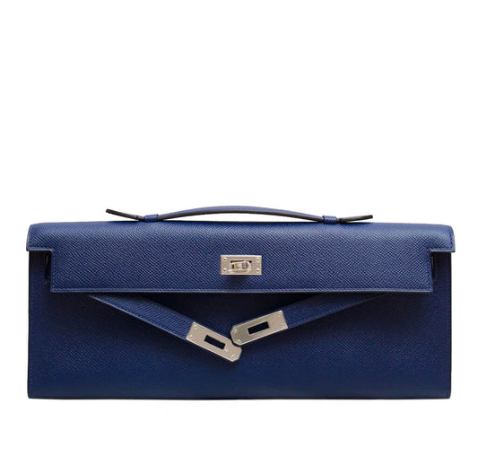 Hermès Kelly Cut Clutch Bag Blue Epsom Leather