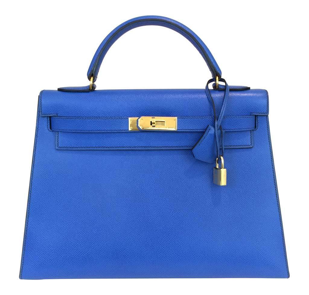 Hermès Kelly 32 Blue France Courchevel Leather Bag