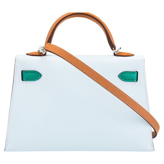 Hermès Mini Kelly Special Order Blue Brume, Vert Jade & Gold Epsom PHW
