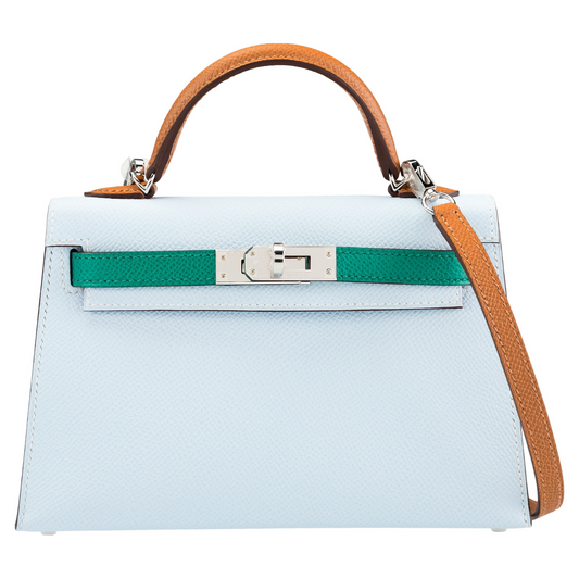 Hermès Mini Kelly Special Order Blue Brume, Vert Jade & Gold Epsom PHW